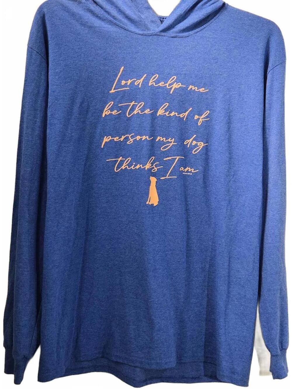 Fruit of The Loom/Blessed Girl Blue Hoodie with Dog Quote Print Size L